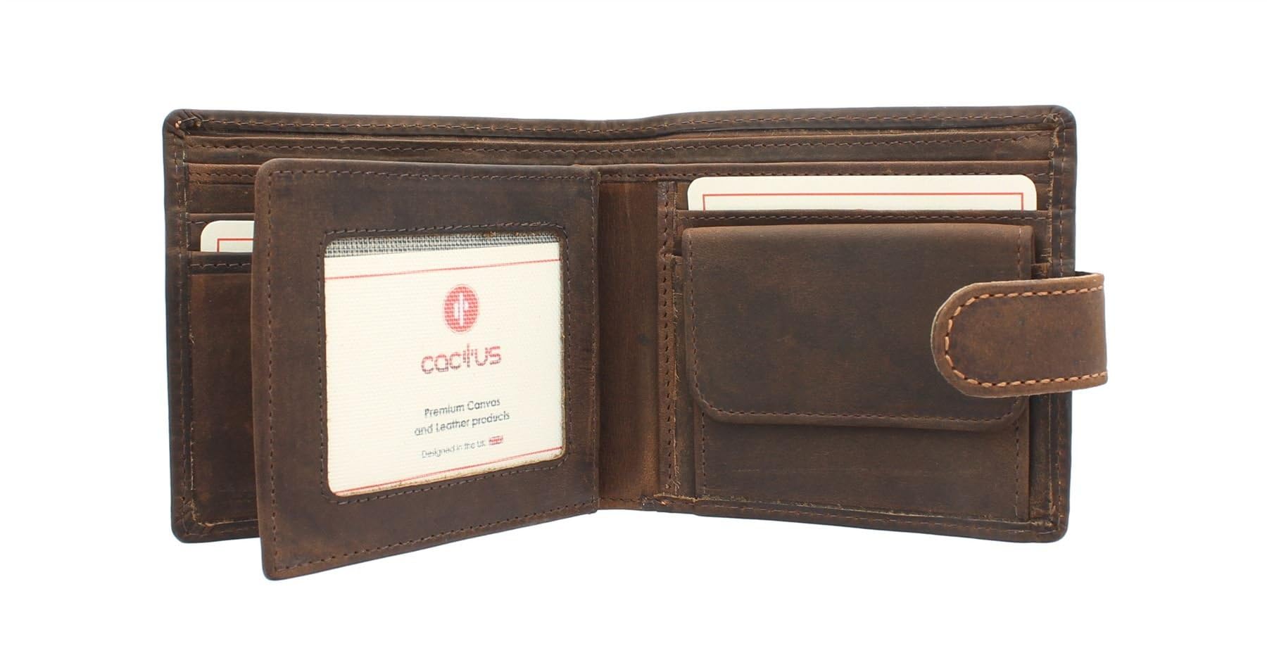 Cactus Bi-Fold Oiled Leather Wallet with RFID Protection 185_81 Brown
