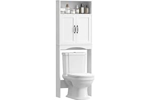 HOMCOM Over the Toilet Storage Cabinet, Over Toilet Bathroom Organizer with 2 Doors and Open Shelf, Freestanding Above Restro