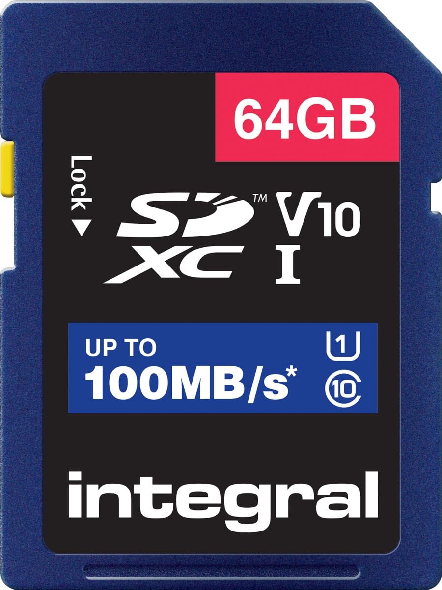 Integral INSDX64G-100V10 64GB SD Card High Speed Memory SDXC Up To 100MB/S V10 UHS U1