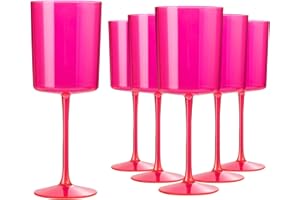 Ciaell 12 Pack Plastic Wine Glasses - 10Oz Hot Pink Plastic Wine Glasses With Stem - Disposable Stemmed Wine Glasses Perfect For Parties & Weddings & Outdoors & Valentine's Day