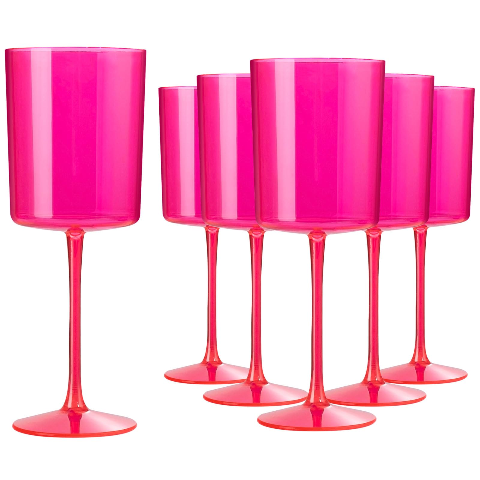 Photo 1 of Ciaell 12 Pack Plastic Wine Glasses - 10Oz Hot Pink Plastic Wine Glasses With Stem - Disposable Stemmed Cups for Parties & Weddings