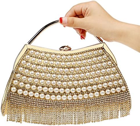 LoriLi Women's Dinner Accessories Luxury Clutch Diamond Bling Pearl Evening Bag(Gold)