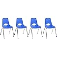 Factory Direct Partners 10382-BL 16" School Stack Chair, Stacking Student Seat with Chromed Steel Legs and Ball Glides for in-Home Learning or Classroom - Blue (4-Pack)