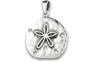 SAC SILVER Star Sand Dollar Pendant .925 Sterling Silver Ocean Beach Open Seashell Charm