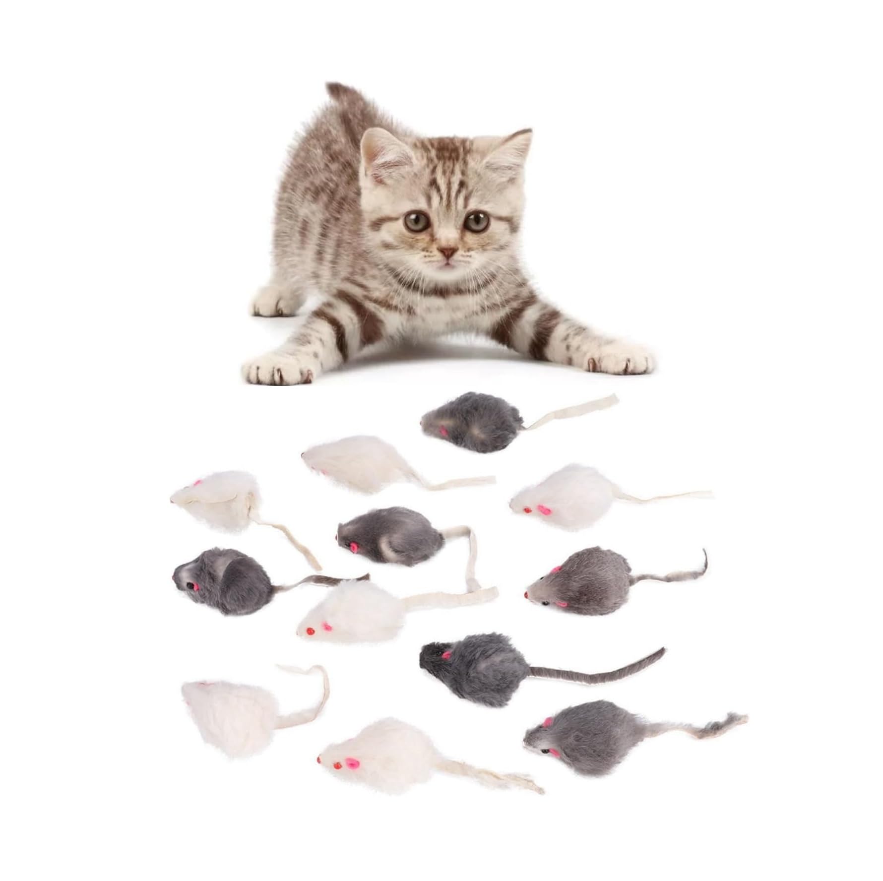 Tnfeeon Cat Mouse Toys 12PCS, Plush Fake Mice with Built-in Sound, Realistic Cat Chew Toy Set for Indoor Cats, Interactive Kitten Teaser for Hunting Play
