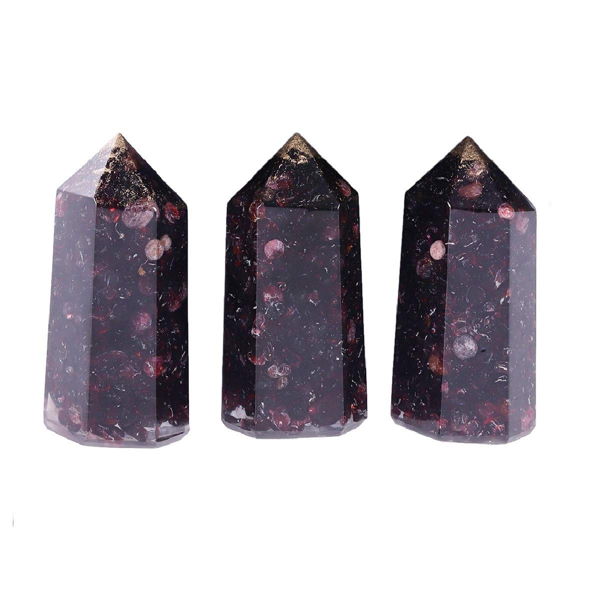 mookaitedecor Set of 3 Garnet Healing Crystal Wands 2 Inch, Polished Tumbled Stone Points 6 Faceted Reiki Chakra Meditation Therapy Decor