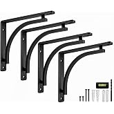 Classic Black Heavy Duty Shelf Brackets 8 inch by Balin Designs &ndash; L Bracket, Wall Mounted Support, Shelving Metal Bracket, Decorative Shelf Brackets, with Hardware Included, Set of 4