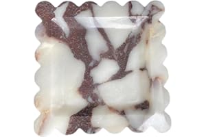 SAIDKOCC Vintage Natural Marble Tray Small Ornaments Scalloped Tray Handmade Storage Dish for Counter, Vanity, Dresser, Nightstand and Desk (Calacatta Purple)