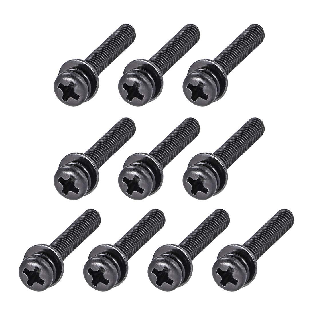 sourcing map M4 x 50mm Carbon Steel Phillips Pan Head Machine Screws Bolts Combine with Spring Washer and Plain Washers 10pcs
