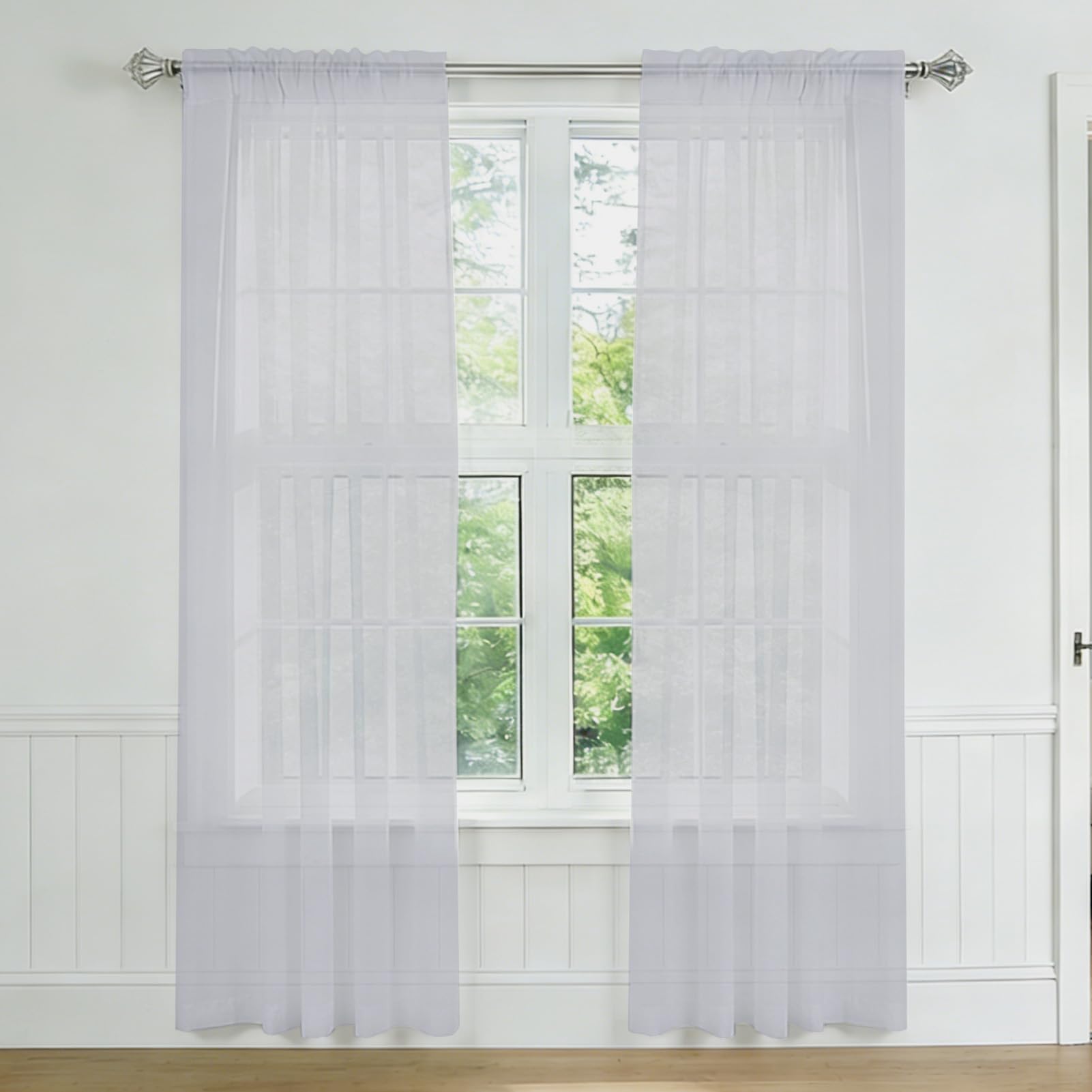 NAKIHOUSE Voile Curtain, 2 Panels Net Curtains for Windows 84 Drop, Elegant Slot Top Sheer Curtains, Light Filtering Silver Grey Voile Curtains for Living Room, Breathable & Graceful Window Drapes