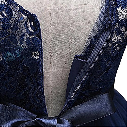 ZAH Girl Dress Kids Ruffles Lace Party Wedding Dresses(Navy Blue,9-10Y) - Thumbnail 5
