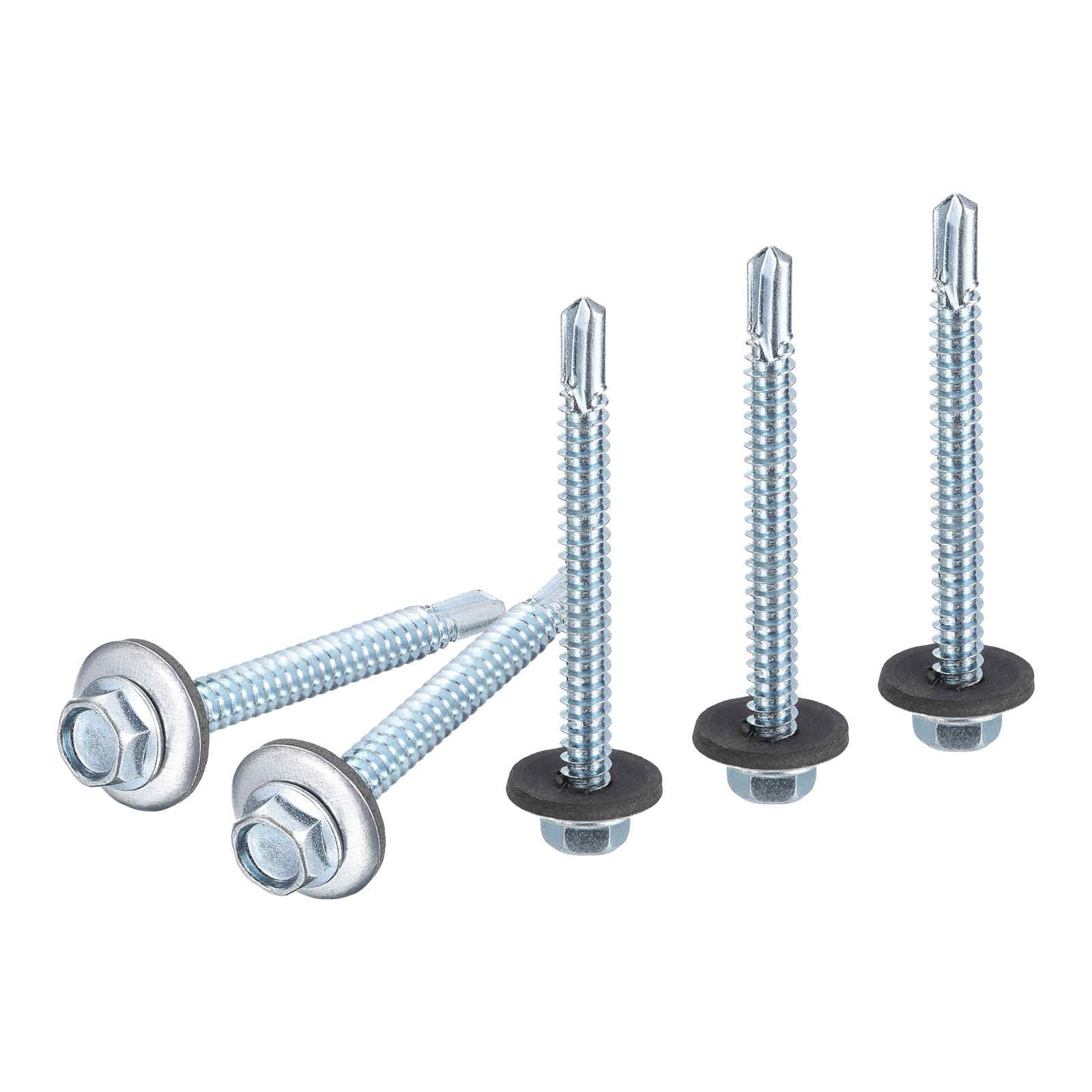 DTGN #14x2-1/2" Hex Washer Head Self Drilling Screws with EPDM Washer - 25Pack - Good for Metal - Carbon Steel Self Tapping Metal Sheet Screws with Rubber Washer