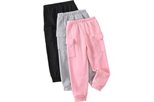 Fdqin Girls' 3 Pcs Letter Graphic Print Sweatpants Kids Athletic Joggers Pants with Pockets 4-14 Years