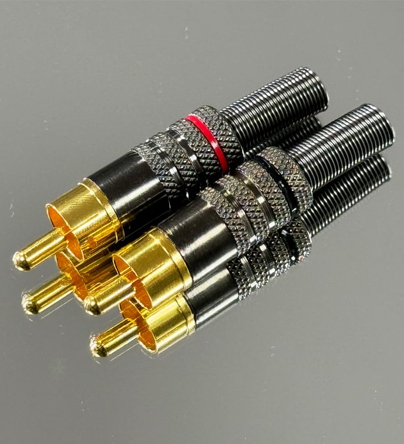 AudioPro RCA Phono Male Audio Plugs AV Stereo with Red Positive and Black Negative Polarity Lines Gold Plated Pins Solder Connectors (10)