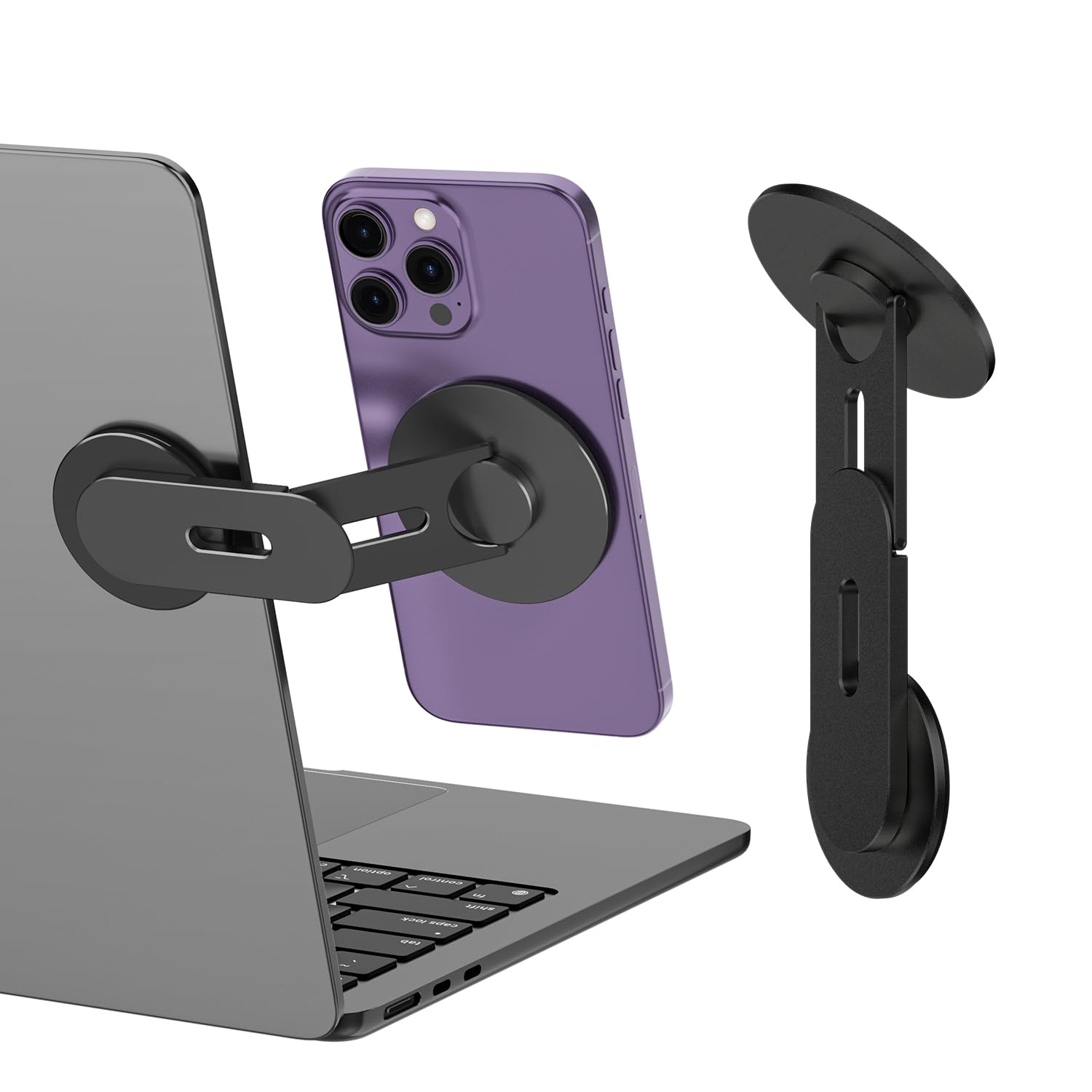 Photo 1 of CloudValley Magnetic Laptop Phone Holder, 360° Rotating Mount Compatible with iPhone MagSafe and All Phones, MacBook, PC Monitor, Screen Stand for Tesla, Portable Accessory, Black