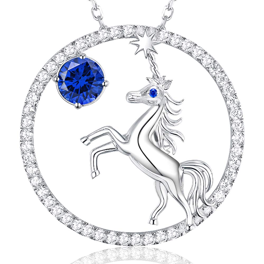 GinoMay Blue Sapphire Necklace for Teen Girls Birthday Gifts Unicorn Jewellery for Her Anniversary Sterling Silver