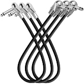 Devinal Guitar Patch Cable 12 inch, Instrument Effects Adapter Set 3 Pack, Pedal Boards Cord 1 feet kit, 1/4 Mono Right Angle Pancake Type Connectors, Ts Low-Profile Plug