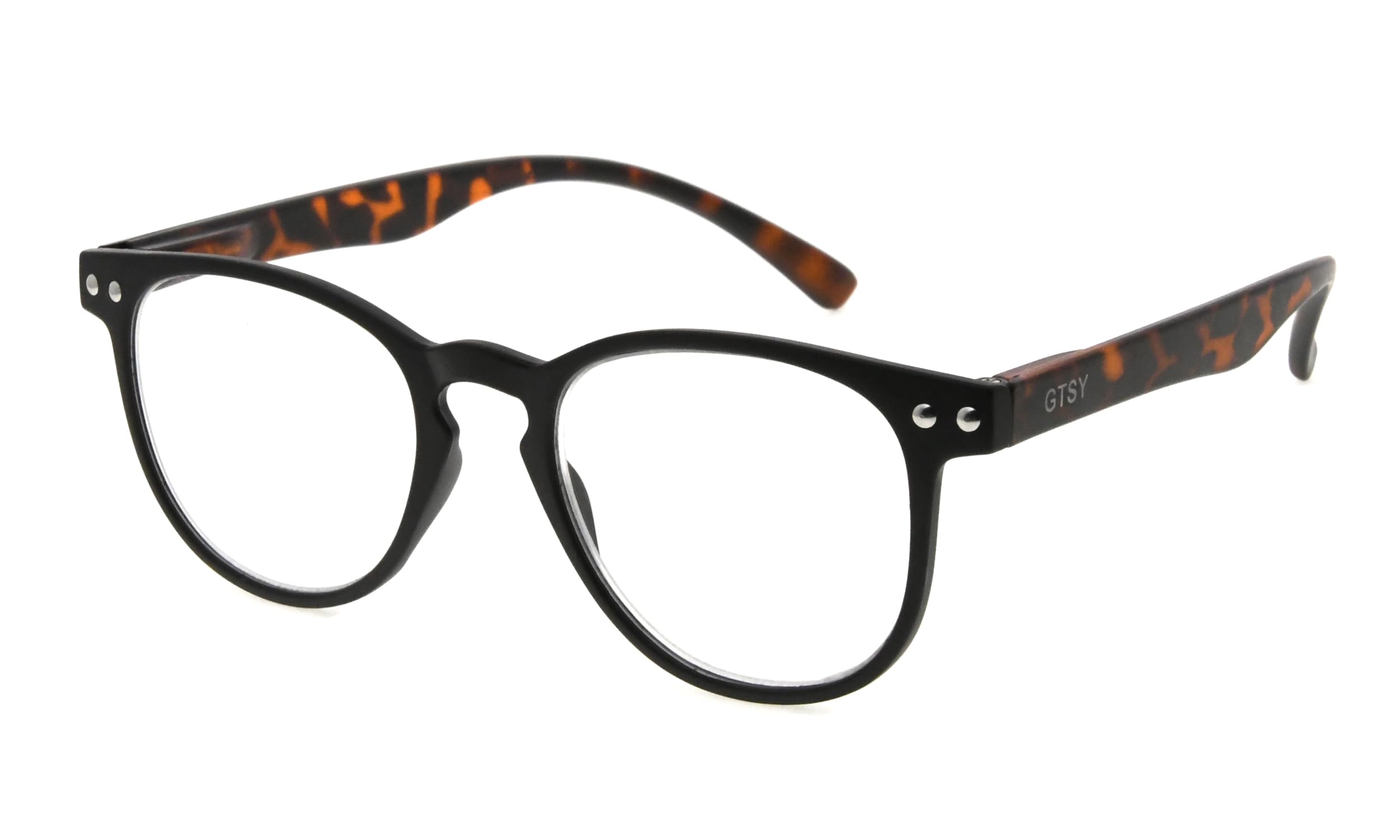 Eyekepper Round Full Coverage Ultrathin Flex Frame Reading Glasses Black Frame Tortoise Arms +1.0