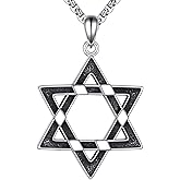 Star of David Necklace 925 Sterling Silver Jewish Star Pendant with 22”+2” Stainless Steel Chain Hexagram Jewellery Gift for Men Women