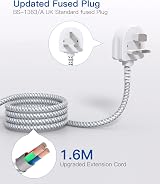 Addtam 6 Way Extension Lead with USB 5 Ports 1.6m Braided Cord 3250W view 6