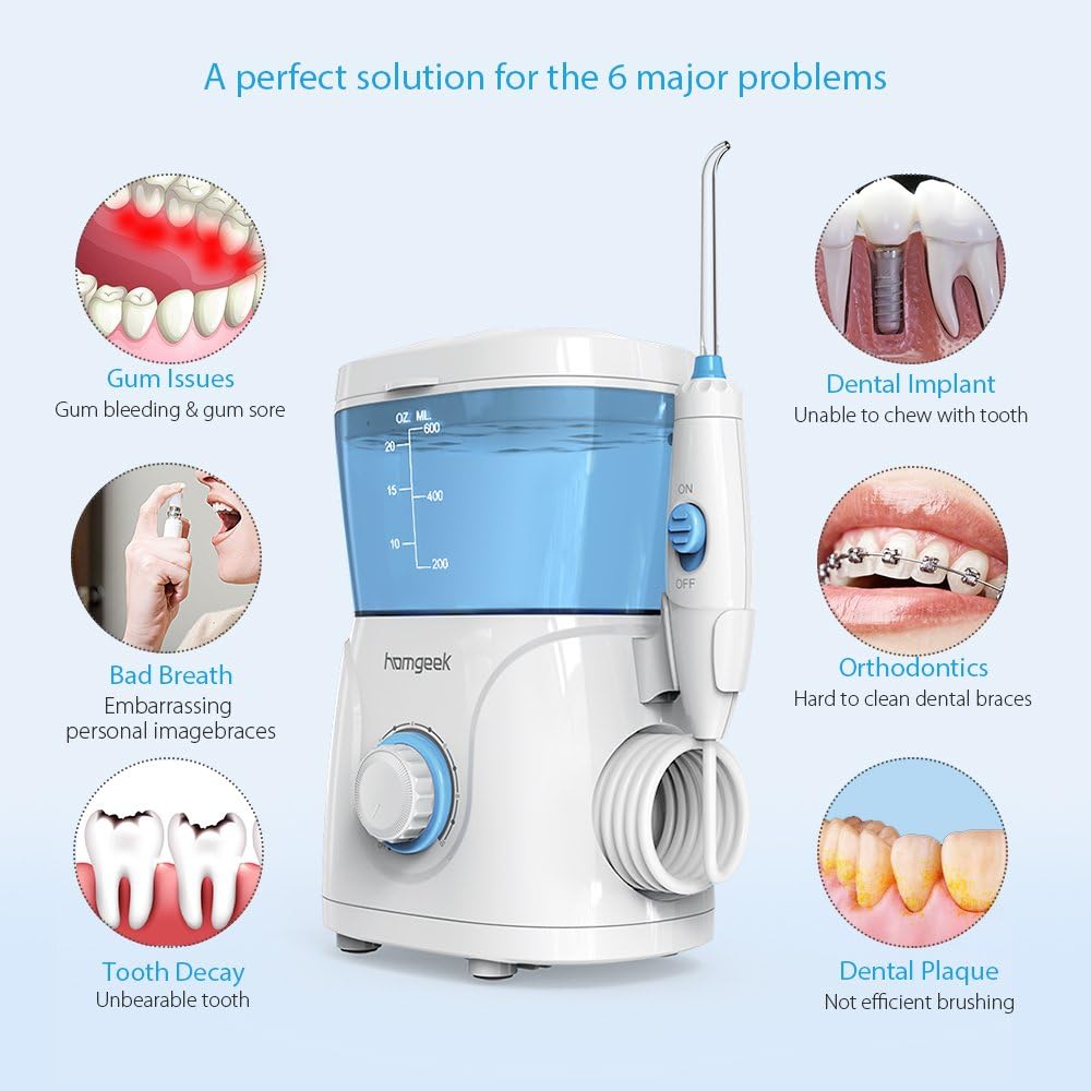 Homgeek Upgrade Water Flosser,Oral Irrigator,Dental Water Flosser,Anti Leakage Water Flosser for Braces Teeth Cleaner Dental Water Teeth 10 Adjustable Pressure with 7 Multifunctional Tips: Home & Kitchen