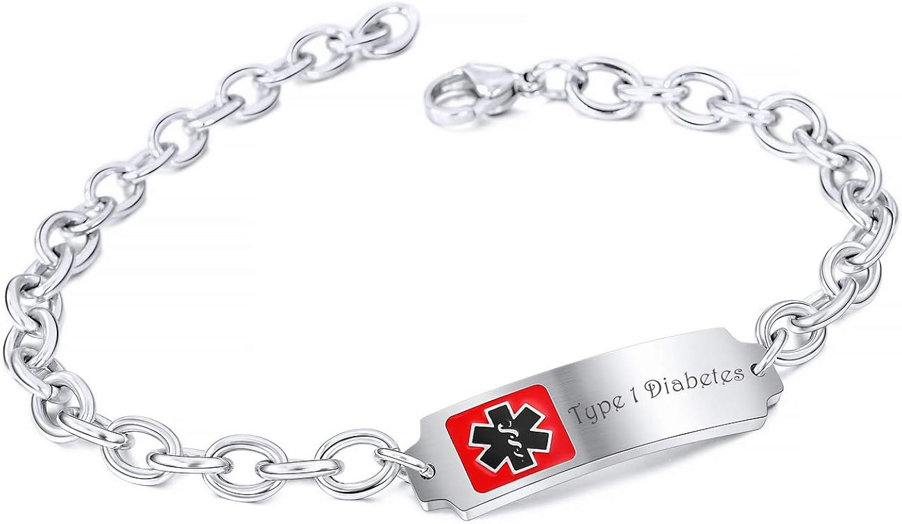 Braccialetto Medical Alert OIDEA - Acciaio Inossidabile | Chiusura A Moschettone | Catena Cubana Argento - Foto 2