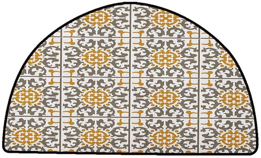 Corridor Rug Colorful Turkish Pattern,Tiles of Kaleidoscopic Spiral Geometry with Scroll Details, Taupe Pale Coffee White,W47 x L31 Half Round Camping Rugs for Outside
