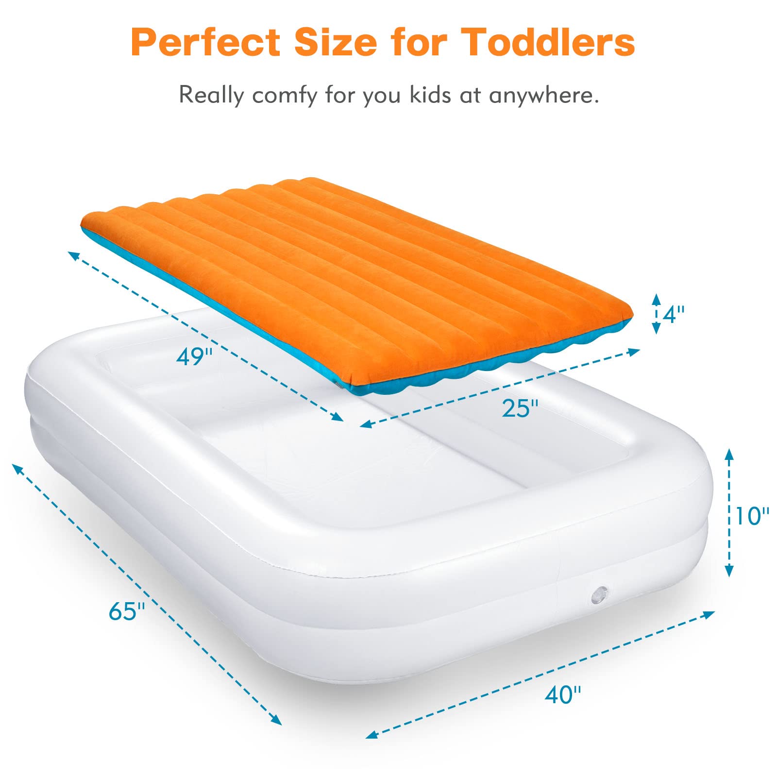 Upgrade Toddler Travel Bed [4-Side] | Both Side Usable Toddler Air Mattress | Inflatable Toddler Bed | Portable Inflatable Kids Travel Toddler Bed | Kids Blow Up Mattress with Sides