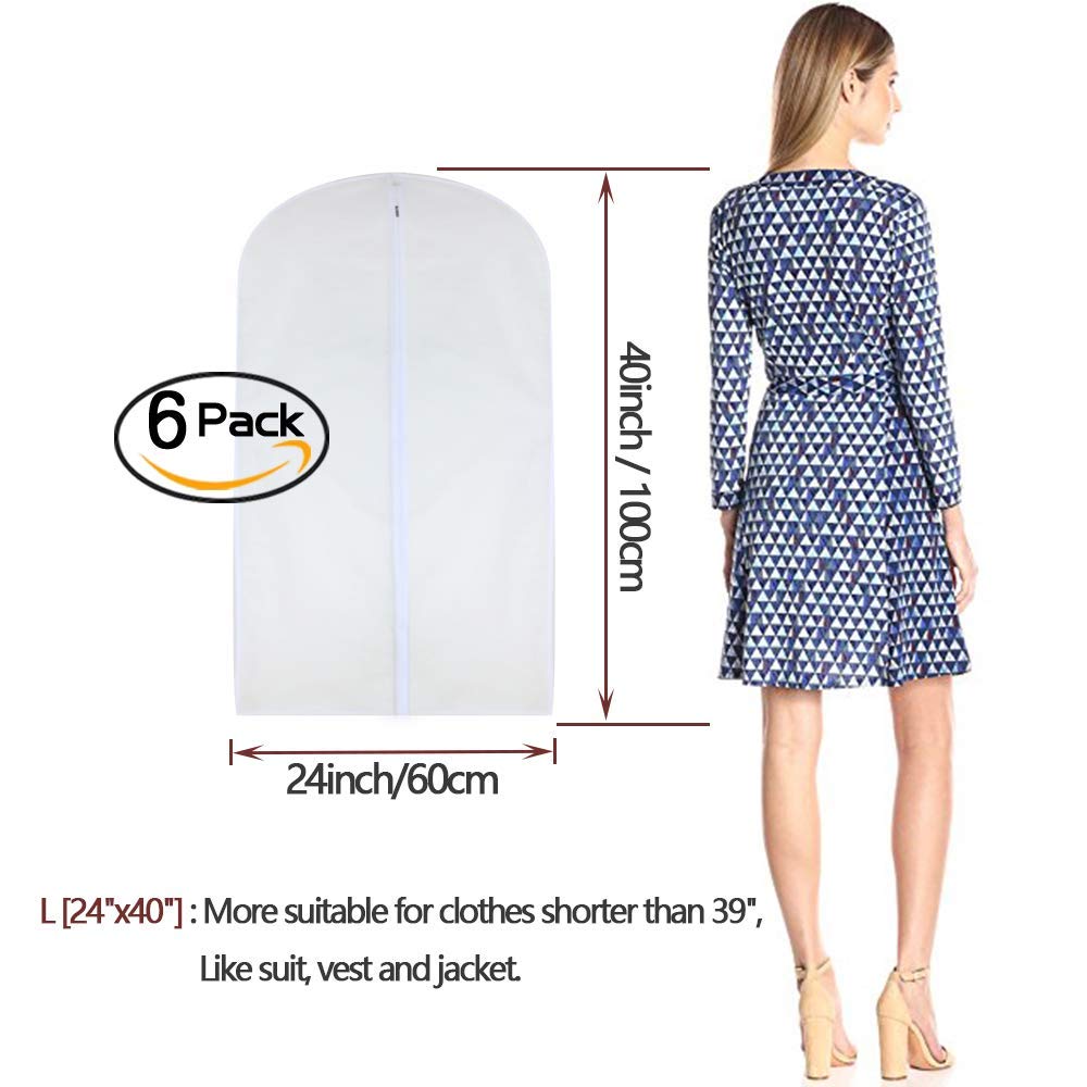 Garment Bag Clear 24'' x 40'' Suit Bag Moth Proof Garment Bags White Breathable Full Zipper Dust Cover for Suit Dance Clothes Closet Pack of 10