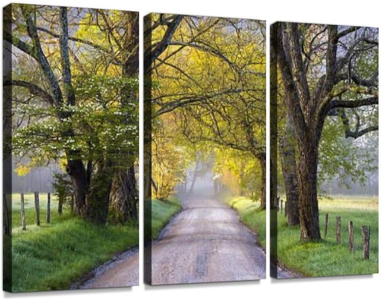 Paintings - 3 Panel Wall Art Modern Artworks for Home Decor Canvas Prints Cades Cove Great Smoky Mountains National Park Scenic Landscape Spring Pictures for Living Room Bedroom Decoration, Ready to Hang