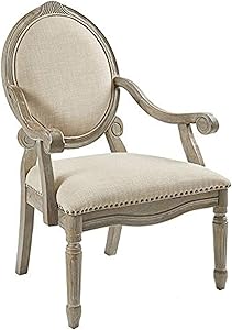Madison Park Brentwood Accent Chairs-Birch Hardwood, Hand Carved Scroll Design Living Armchair Modern Classic Style Family Room Sofa Furniture Bedroom Lounge, Medium, Beige