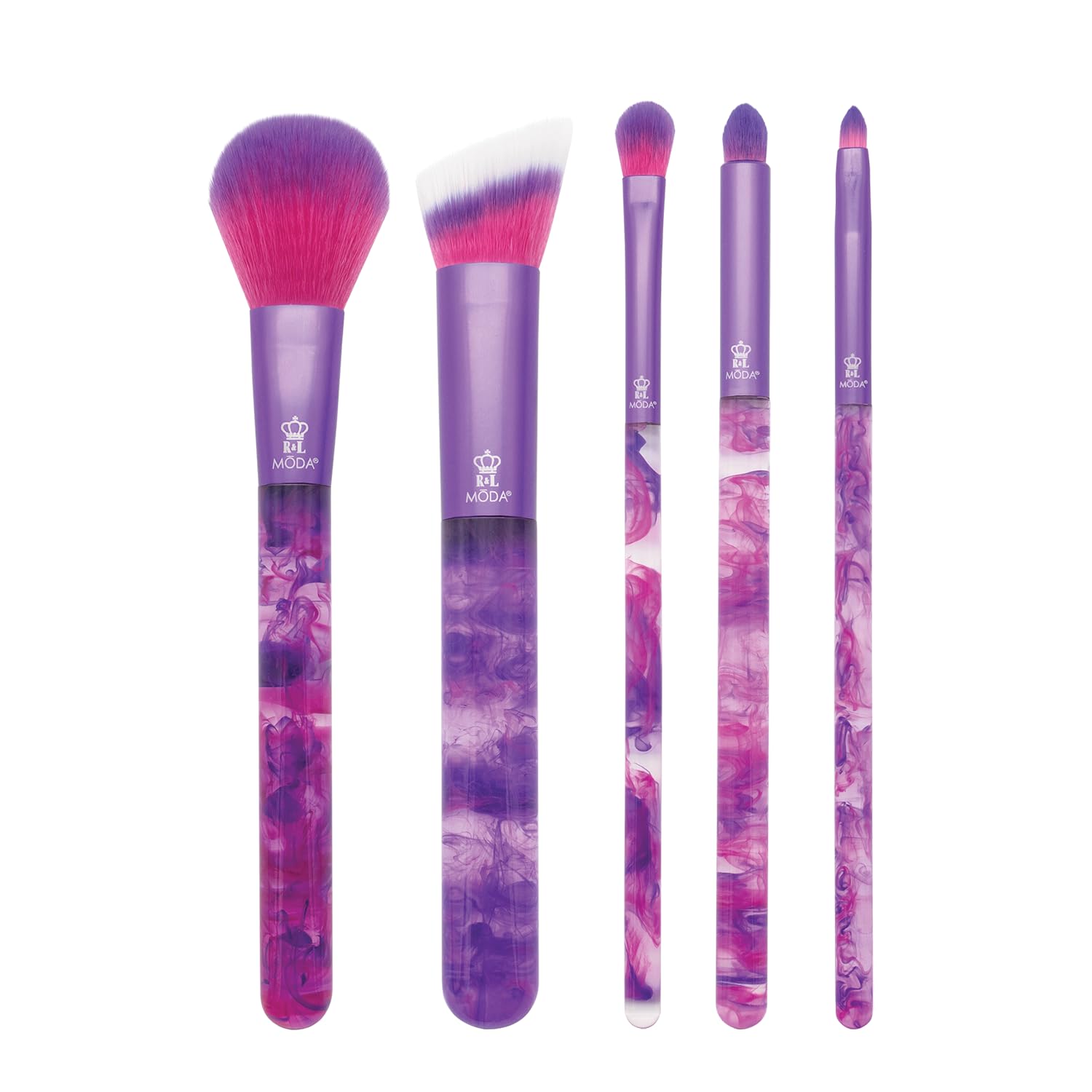 MODA Smoke Show, 5pc Full Face Makeup Brush Set, Includes - Powder, Blender, Shader, Smoky Eye & Lip Brushes, Purple