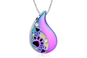 Yinplsmemory Pet Paw Print Teardrop Urn Necklace for Ashes for Dog/Cat Ashes Keepsake Memorial Pet Cremation Jewelry