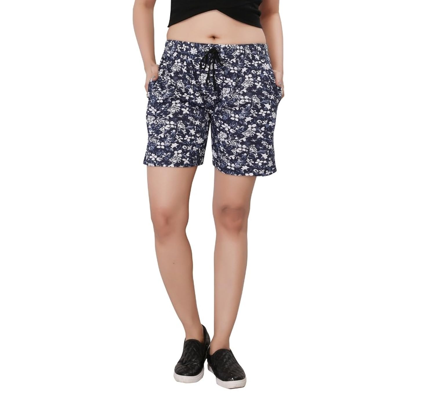 bfly women's flower printed cotton hosiery shorts(blue)