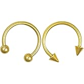 Forbidden Body Jewelry 16g Septum Rings Set of 2: 16 Gauge 10mm Gold IP Plated Surgical Steel Spike & Ball Horseshoe
