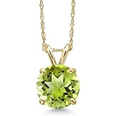 Gem Stone King 14K Yellow Gold Green Peridot Pendant Necklace for Women | 2.07 Cttw | Gemstone August Birthstone | Round 8MM | With 18 Inch Chain