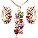 Morenitor Jewelry Set 18K Rose Gold Plated CZ Cubic Zirconia Multi Color Flower Pendant Necklace Stud Earring Set for Women