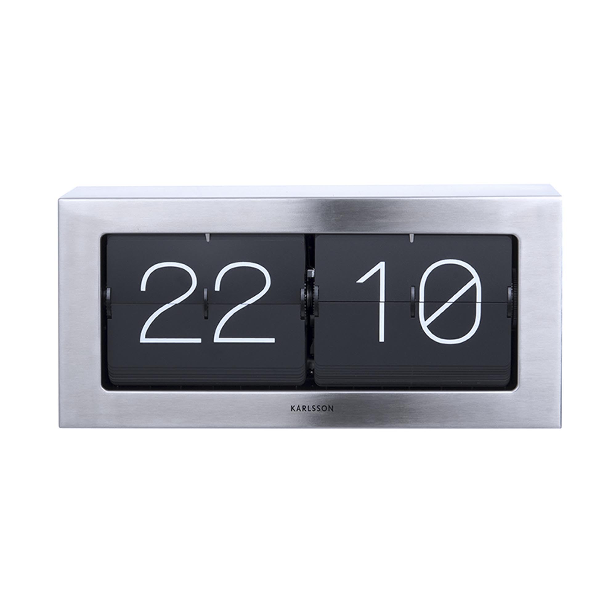 Karlsson Flip Clock Wall Desk Clock Brushed Steel