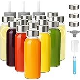Zukro Glass Juice Bottles 10.5 oz, 16 Pack Reusable Small Clear Glass Beverage Container With Stainless Steel Lids for Juicing, Ginger Shot, Smoothie, Travel, Homemade Drinks, Leak Proof & BPA Free