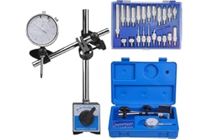 HOMKLV 0-1" Magnetic Base Dial Indicator Kit, 0.001" Resolution Precision Machinist Tools with 22 Test Tips & Adjustable Long Arm, Flat/Lug Back for Lathe/Mill/Vibration Measurement