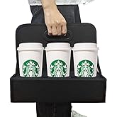 Boczif Cup Caddy Portable Drink Carrier or Cans Reusable, 6-Cup Holder with Handle, Folds Flat, Carry Coffee, Wine, Cocktails, Safely Secures Hot and Cold Beverages- for Delivery and Take Out(Black)