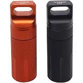 HRX Package 2pcs Waterproof Pill Containers for Outdoor EDC Camping Hiking | Aluminum Alloy, Rubber O-Ring Seals, Smooth Screw Threads, Carabiner-Ready, Suitable for Pills Matches USB Drive Battery Cash