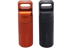 HRX Package Outdoor Waterproof EDC Survival Container Capsule, Airtight Aluminum Pill Bottle Match Seal Storage Case Camping Essentials Emergency Tool (2PCS)