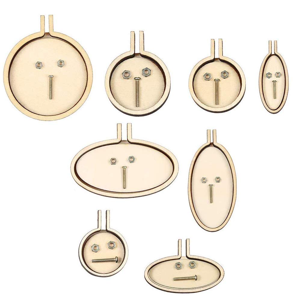 8 Pieces Mini Wood Hoops Punched for Cross Stitch Round Embroidery Hoop Frame Cross Stitch, Arts, DIY Crafts Tool (8 Pieces Set 1)