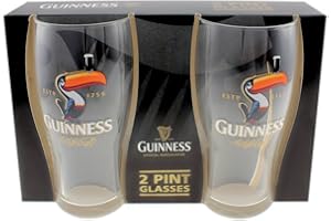Guinness Toucan Stout Beer Glass Twin Pack | Certified Official Merchandise 20oz Glass | Gifts for Beer Lovers