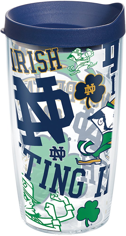 Tervis 1277385 Notre Dame Fighting Irish All Over Tumbler with Wrap and Navy Lid 16oz Clear