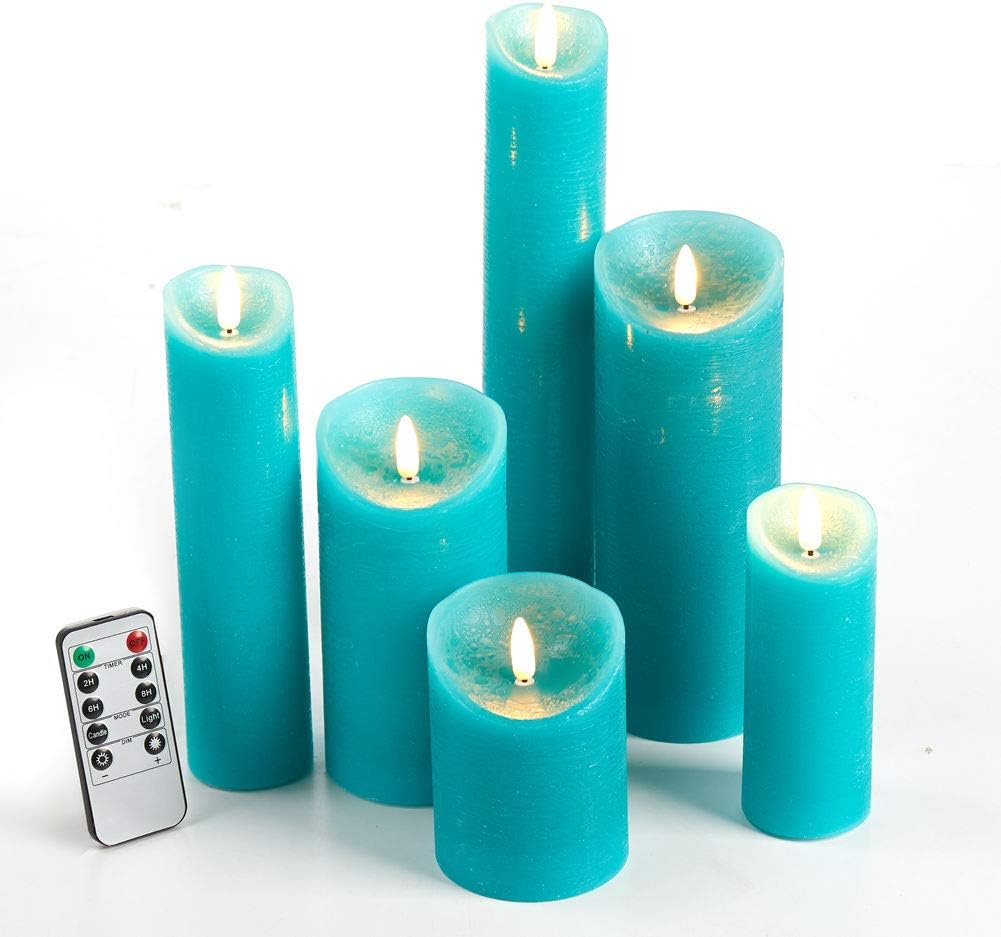 2, H7.87 xD1.97 glowiu Teal Candle Pillar Realistic Wick Battery