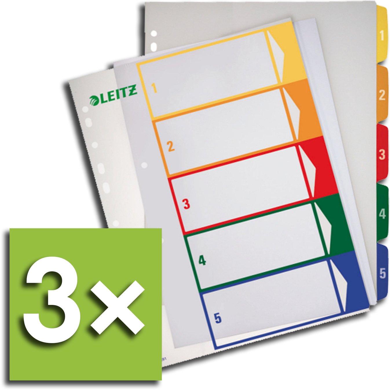Leitz Index 1291 PC Writeable for DIN A4, Colour/Transparent 1-5, 3 Register