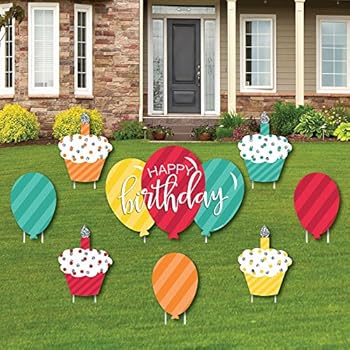 Amazon Com Colorful Happy Birthday Cupcake Balloon Yard Sign