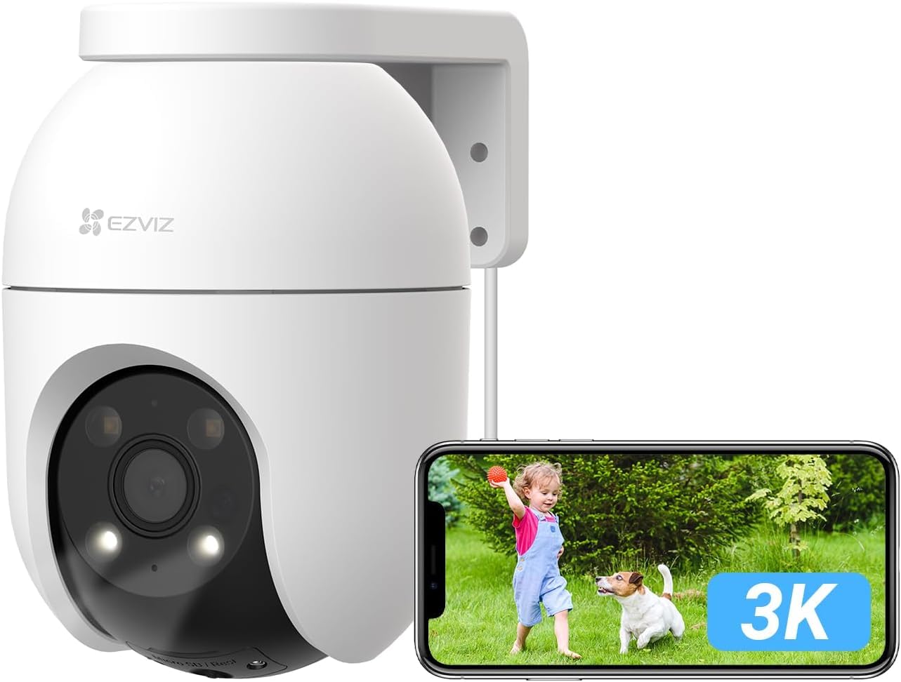 EZVIZ 3K Wifi Security Camera Outdoor Wired, No Monthly Fee, 512GB SD Supports, 360° PT, Colour Night Vision, Human/Vehicle Detection, Auto-Track, Home Wifi CCTV System, Alexa/Google (C8c 5MP) — image 1